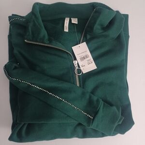 NEW Cato Dk Green Half Zip Sweatshirt Diamond Sz 18/20W